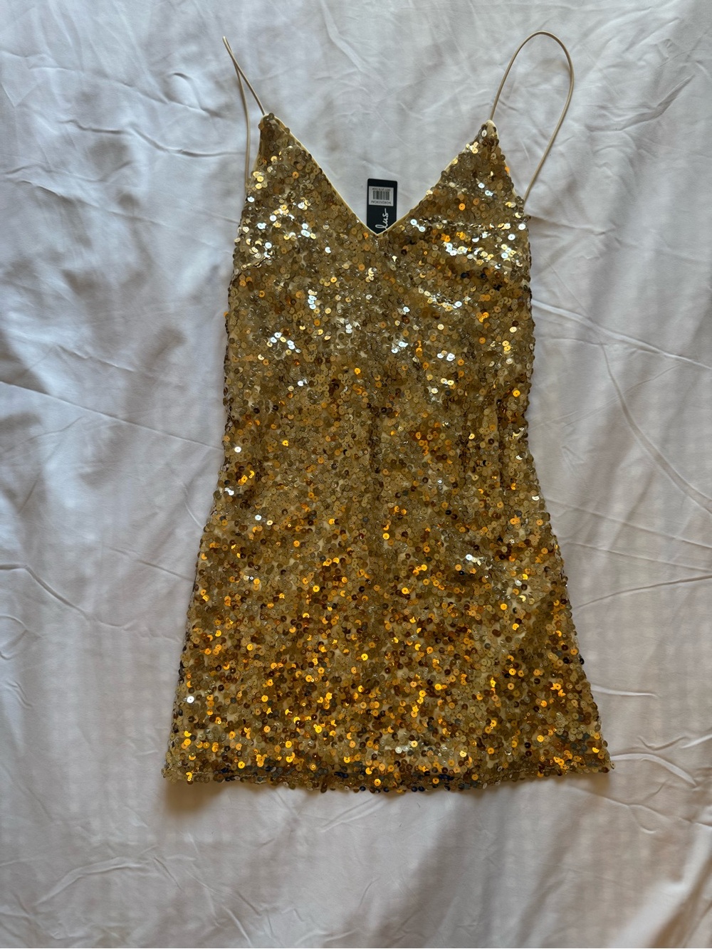 Gold Sequin Slip Dress with Spaghetti Straps